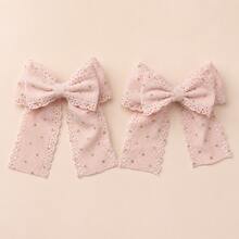 2pcs Hair Clips For Girls, Gold Rhinestone‌ Bow Hair Clips, Solid Color Rib-Knit Hair Bow, Versatile Fashion Kid's Hair Accessories - Multicolor - View 4