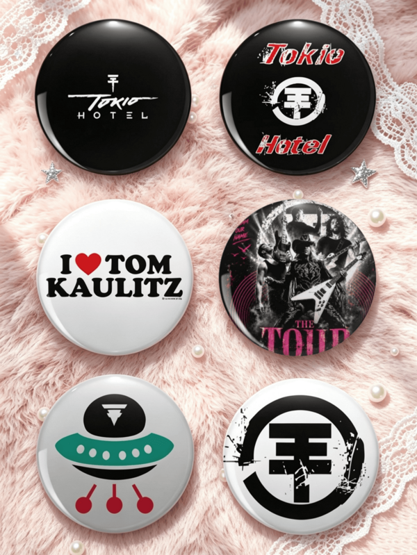 1 buah/6 buah 4,4cm Tokio Hotel Cute Chibi Rock Band Round Pin Badge, Punk Cartoon Character & Band Symbol Brooch, Dapat Menghias Pakaian dan Tas, Hadiah Ideal untuk Penggemar Rock, Hadiah Musim Kembali ke Sekolah