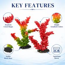 Artificial Coral Reef Aquarium Ornament Set, Gradient Branch Fish Tank Decor With Stable Rock Base, Aquascape Landscape Accessory - A - View 3