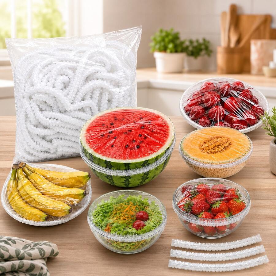 Tampa Plástica Elástica Descartável 100 Unidades Vedação Alimentos Potes Cozinha Universal