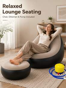 Inflatable Sofa Footstool Slouchy Chair, Foldable Portable Slouchy Sofa With Footstool, Inflatable Sofa Chair Suitable For Living Room, Bedroom, Outdoor, Balcony And Camping, Best Gift For Family: Comfortable Sofa - Multicolor - View 8