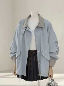 2026 Spring/Autumn New Korean Style Loose Chic Utility Jacket Windbreaker Casual Outerwear For Women - Light Blue - View 4