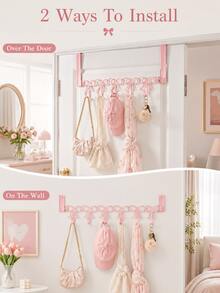 1pc Cute Pink Bow Door Hook, Elegant Bow Towel Hook, Heavy Duty Towel Rack, Cute Room Decor, 5 Hooks, Suitable For Bedroom, Bathroom, Kitchen - Multicolor - View 4