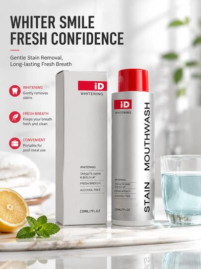 Brightening Mouthwash Remove Plaque & Stains No Sensitivity Lasting Freshness Deep Cleaning Protect Gum Mint Fragrance Alcohol-Free Formula For Daily Oral Care 237ml