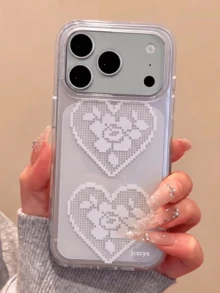 可愛蕾絲愛心透明手機殼，適用於 iPhone 17ProMax 17Pro 17 Air 17 16 15 14 13 12 Pro Max 11，甜美花卉防震軟殼後蓋 - 蕾絲愛心 - 查看 4