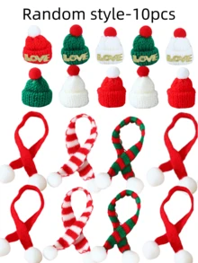 Mini Knitted Christmas Hat & Scarf Set, Red Green Red White Striped Yarn Wine Bottle Decor, Holiday Table Wine Glass DIY Atmosphere Ornament Accessory - Miniature Decoration - View 15