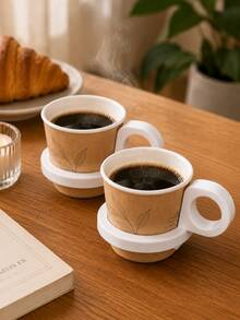 2pcs Portable Disposable Paper Cup Plastic Handle Sleeve, Ergonomic Non-Slip Grip, Suitable For Hot Coffee, Tea - Multicolor - View 13