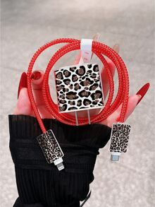 Sexy Leopard Print, Fine Glitter Color Block Pattern, Minimalist Apple Charger Protective Case, Compatible With 20W Phone 15 Charger, 16 ProMax Phone Cable Protector Cover, Anti-Bend, Anti-Cat Bite, Suitable For 13/14 Plus Data Cable Protector, Charger Protector. Christmas Gift - Multicolor - View 3