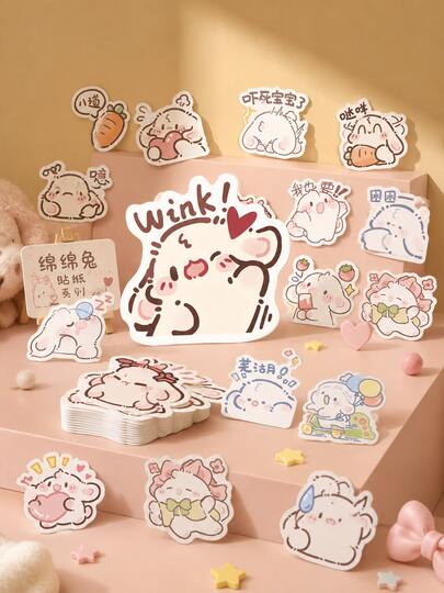 100pcs-200pcs-Korean Style Fluffy Rabbit Stickers-Ins Planner-Non-Repeating Designs-Scrapbook Supplies-Stickers-Craft Kit-Decorative Stickers-Waterproof Cute Soft Fluffy Rabbit-Girls' School Supplies-School Supplies-Full Of Girly Charm-Perfect Gift-Birthday Gift-Ideal Gift-Surprise Gift-Holiday Gift-Seasonal Gift-Gift-Planner Stickers-Storage Box-Scrapbook Supplies
