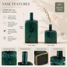 Teal Blue Reactive Glaze Ceramic Vase, Modern Square Decorative Bottle Vase For Living Room, Dining Room, Entryway, Shelf & Tabletop Home Decor, 2 Sizes - 1PC - View 6