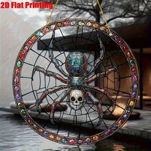 2D Flat - [2D Flat] Supports 2D Flat 2D Flat, 1pc, Acrylic, Gothic Style Spider And Skull Decoration - Round Acrylic Pendant, No Power Required, Bohemian Home Decor, Suitable For Living Room, Office, June Holiday - A - View 4