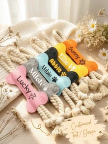 Personalized Bone Dog Toy, Custom Pet Name Felt Plushie, Chew Toy For Puppy, New Puppy Gift For Dog Mom, Birthday Present For Pet Lover, Cute Customized Gift For Pet Owner - Multicolor - View 1