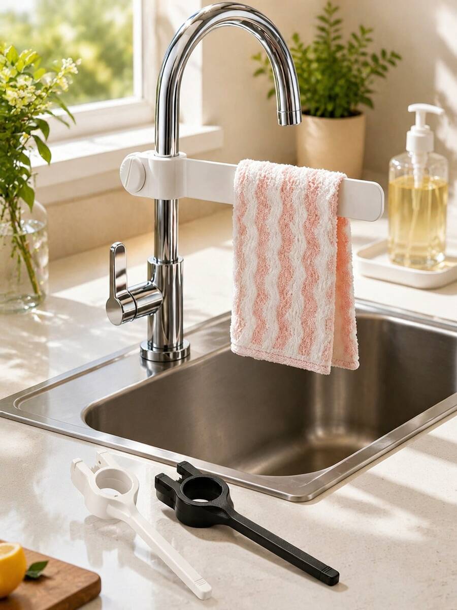 2/1pc Adjustable Faucet Towel Rack, Universal Faucet Mount Towel Holder, No-Drill Sink Storage Rack, Suitable For Kitchen Towels And Rags, Space-Saving Rag Drying Rack, Bathroom Kitchen Sink Accessories - Multicolor - View 1