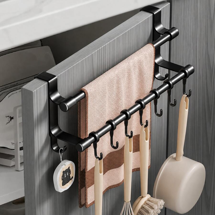 1pc Modern Kitchen Towel Rack, Double Bar Design, Cabinet Door Towel Hook, Suitable For Organizing And Storing Towels, Rags, Gloves And Other Kitchen Supplies, Space-Saving, Stylish And Practical - View 1