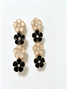 2 piezas de pinzas para el cabello minimalistas y versátiles con flores y pedrería, adecuadas para uso diario - Multicolor - Ver 4