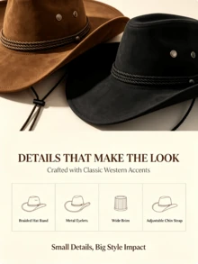 1pc Unisex Western Cowboy Hat, Wide Brim Straw Hat For Men And Women, Sun Protection, Windproof Rope, Suitable For Back To School, Holidays, Casual Occasions - Multicolor - View 5