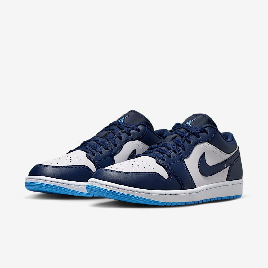 Nike Air Jordan 1 Low Men's Premium Basketball Shoes Blue/Navy 553558-404 - Blue and White - View 1