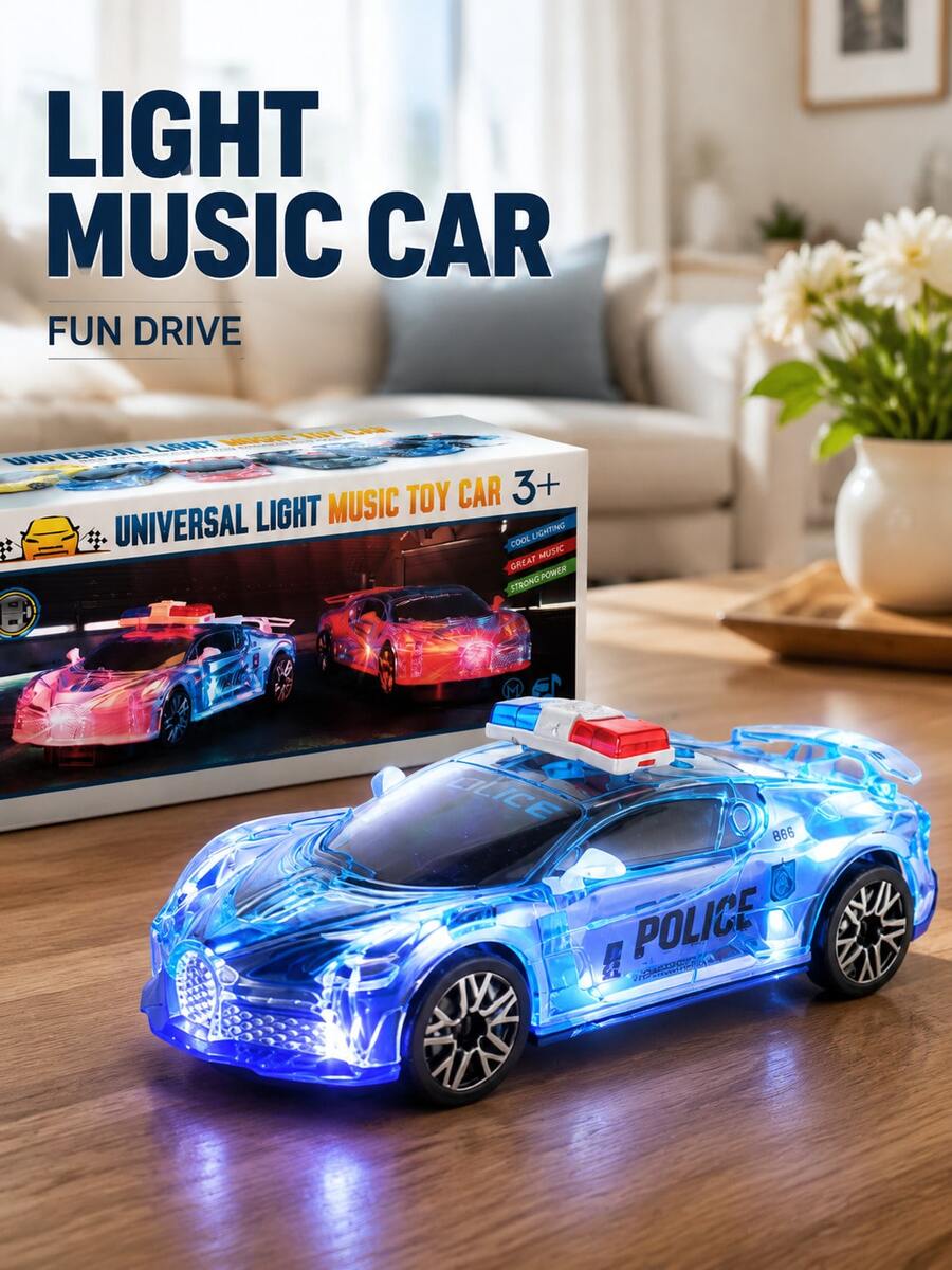 1pc Children's Electric Light & Sound Car Toy, Rotatable Battery Powered Toy Vehicle, Suitable For Boys & Girls, Birthday Gift, Blue/Black/White