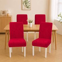 1pc/4pcs/6pcs/8pcs Removable Chair Covers, Fleece Jacquard, Leaf Pattern, Elastic, Suitable For Dining Room, Living Room, Bedroom Chair Decoration - Red - View 8