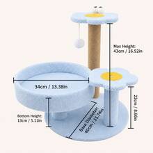 All-Season Cat Tree, Cat Climbing Tower, Cat Tree With Cat Bed, Large Cat Tree, Thick Sisal Rope, Indoor Home Use, Tall Cat Tree With Cat Bed, Tall, Stable, Wear-Resistant, No Shedding, Multi-Layer Cat Tree, Blue Floral Design Cat Tree, With Round Cat Bed, Sisal Scratching Post And Hanging Ball Toy, Multi-Platform Cat Activity Center, Indoor Pet Entertainment Furniture, Suitable For Daily Resting, Scratching And Playing - Multicolor - View 2