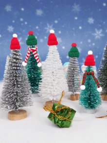 Mini Knitted Christmas Hat & Scarf Set, Red Green Red White Striped Yarn Wine Bottle Decor, Holiday Table Wine Glass DIY Atmosphere Ornament Accessory - Miniature Decoration - View 5