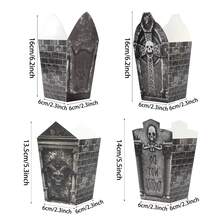 10/40/80Pcs Halloween Popcorn Boxes Set, Tombstone Castle Shape Snack Containers With Skull Graveyard Design, Disposable Treat Boxes For Halloween Party Decorations, Movie Night Candy Popcorn Packaging Supplies - View 2