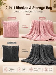 Travel Blanket And Pillow Set Braided Texture Blanket Portable Nap Blanket All-In-One Travel Blanket,For Living Room, Bedroom, Office, Travel, Fall Winter, Christmas, Home Decor Gift Set Holiday ,Holiday ,Cyber Monday ,Christmas Gifts - Multicolor - View 7
