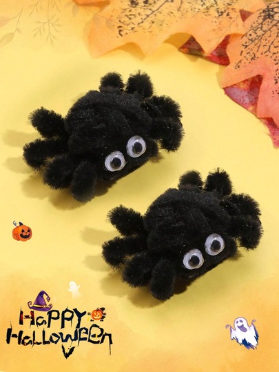 2pcs Halloween & Day Of The Dead Black Hair Clips, Spider Hair Clips, Cute Children Hair Accessories, Electronic Music Festival Party Gift Accessories