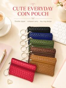 XD 6pcs/3pcs/1pc Vintage Kids Double Zipper Multi-Function Coin Purse, College Style Mini Short Handheld Card Holder, Portable Key Storage Pouch, Layered Design For Cash, Cards And Coins, Simple Versatile Handheld Small Wallet - Multicolor - View 1