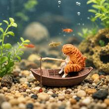 2件組水族箱貓咪釣魚船套組，樹脂迷你景觀擺飾，可愛貓咪小船裝飾，防水魚缸裝飾 - 多色 - 查看 2
