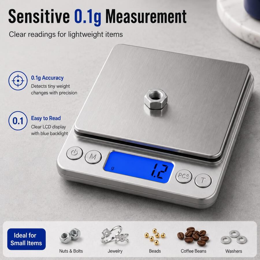 Báscula electrónica de cocina y café de acero inoxidable 3000g/0.1g