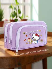 SANRIO Hello Kitty Print Cosmetic Storage Bag, Large Pencil Case Pouch,Cartoon Print Stationery Bag,Cosmetic Bag For Office & School Supplies Back To School - Multicolor - View 3