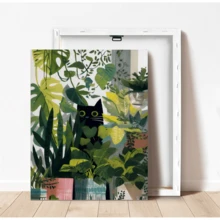 1 pieza Arte de pared en lienzo con gato negro escondido en plantas de la jungla, impresión bohemia tropical de Monstera y plantas de interior, decoración de pared verde minimalista única para amantes de los gatos, adecuada para sala de estar, dormitorio, oficina y apartamento, obra de arte de decoración del hogar única, también un gran regalo, decoración del hogar, decoración de la habitación, decoración del baño, decoración de la sala de estar, decoración del dormitorio, decoración de la cocina, decoración de la oficina, póster de apartamento - A - Ver 4
