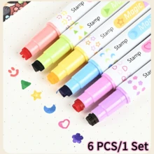 1/6pcs Dual-Tip Stamp Pens, Cute Pattern Colorful Stamp Pens, Built-In Stamp, Multi-Color Decorative Diary Pens, Suitable For Journaling, Scrapbooking, Note Marking, Painting Crafts, Creative Stationery And Back To School Supplies For Students And Children. - Same Style - View 14