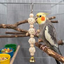 Hanging White Woven Rattan Ball Wooden Bead Bird Toy With Bell - Parrot Chewing Boredom Relief Foraging Bird Cage Accessory, Suitable For Budgies, Cockatiels, Lovebirds And Other Small To Medium Birds - View 5