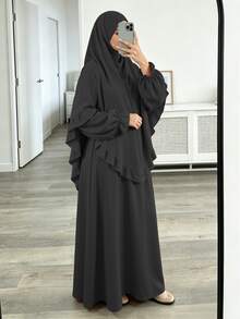 2pcs Set Khimar + Abaya, Loose & Comfortable, Convenient & Quick, Muslim Clothing, Suitable For Women's Daily Wear & Prayer, All Seasons - Multicolor - View 19