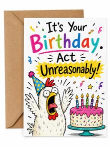 Cartoon Chick Birthday Card With Brown Envelope, Fun Slogan Colorful Confetti Cake Print, Blank Inner Paper Note Card, Creative Handwritten Greeting Stationery, Cute Birthday Gift For Friends And Family Holiday Party - Multiple Styles - View 1