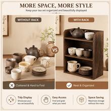 Dark Brown Wood 3-Tier Tea Set Storage Rack With Open Shelf Design, Tea Organizer, Teaware Storage Rack, Countertop Organizer, Tea Cup Holder, Tea Display Shelf, Kitchen Storage Rack, Tabletop Shelf For Kitchen, Dining Room And Tea Corner - Chocolate Brown - View 4