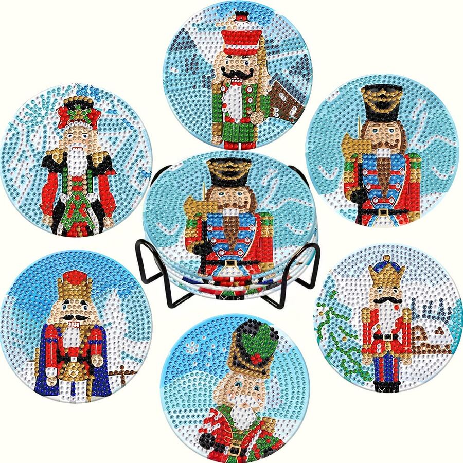 Merry Christmas DIY Diamond Painting Coaster Set, Christmas Nutcracker Element, Suitable For Beginners, Adult Painting Crafts And Sewing Supplies, Home Decor And Party Small Gift Toys, Christmas Gifts - Multi-color/QY49 - View 1