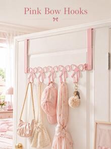 1pc Cute Pink Bow Door Hook, Elegant Bow Towel Hook, Heavy Duty Towel Rack, Cute Room Decor, 5 Hooks, Suitable For Bedroom, Bathroom, Kitchen - Multicolor - View 2