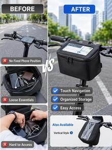 Motorcycle & Electric Scooter Handlebar Bag, 2 Styles, Transparent Touchscreen Phone Window, Front-Mounted Storage Bag, Horizontal Or Vertical Navigation Phone Holder, Keys, Electric Bike Riding Essentials - A - View 7