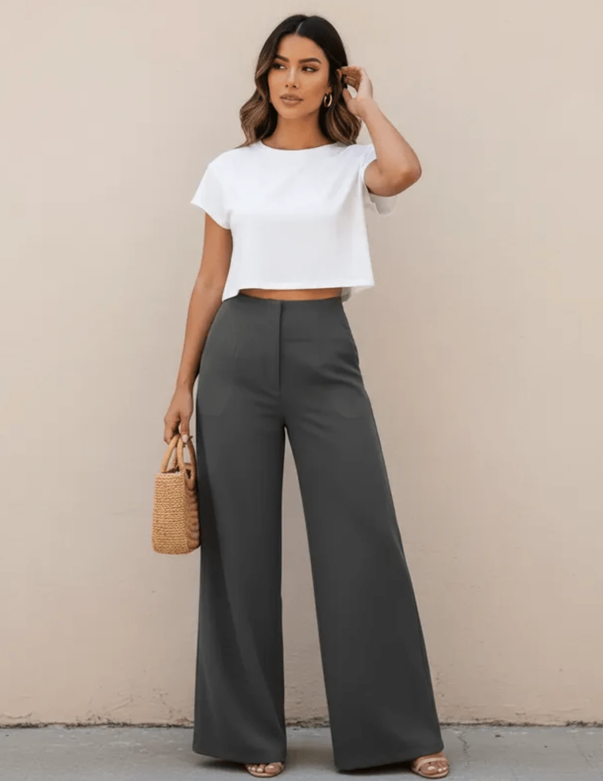 Women's Pantalona Pants Tailored Wile Leg Fashion Elegant - 深灰色 - 查看 1