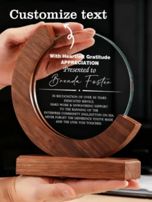 Personalized Crystal Trophies For Employees, Custom Achievement Glass Trophies, Custom Glass Trophy Ornaments, Laser Engraving - Redwood - View 1