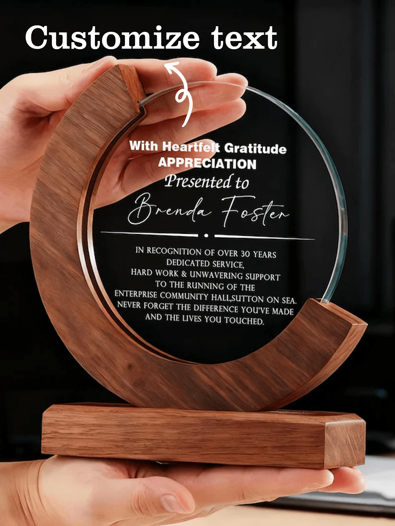 Personalized Crystal Trophies For Employees, Custom Achievement Glass Trophies, Custom Glass Trophy Ornaments, Laser Engraving - Redwood - View 1