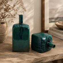 Teal Blue Reactive Glaze Ceramic Vase, Modern Square Decorative Bottle Vase For Living Room, Dining Room, Entryway, Shelf & Tabletop Home Decor, 2 Sizes - 1PC - View 3