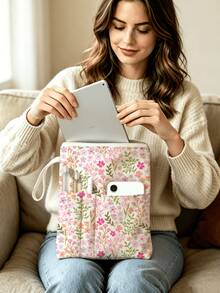 1pc Colorful Floral Quilted Zipper Book Cover, 11.02" X 8.66", With Handle For Easy Carrying, Can Store Books, Tablets, Stationery, Thickened Protective Cover, Ideal Choice For Book Lovers, Back To School Essential, Gift For Family, Friends, Teachers, Halloween Gift, Christmas Gift - Multicolor - View 6