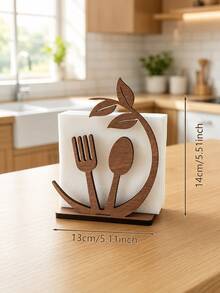 Wooden Leaf Napkin Holder, Rustic Natural Wood Napkin Decor Rack With Leaf Hollow Pattern, Suitable For Kitchen, Dining Room, Cafe, Restaurant, Home Country Style Wooden Napkin Holder, Natural Forest Style Napkin Holder - Multicolor - View 8