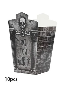 10/40/80Pcs Halloween Popcorn Boxes Set, Tombstone Castle Shape Snack Containers With Skull Graveyard Design, Disposable Treat Boxes For Halloween Party Decorations, Movie Night Candy Popcorn Packaging Supplies - View 7
