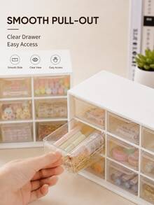 1pc 9-Compartment Desktop Drawer Organizer, White Transparent Plastic Multi-Grid Storage Box, Can Store Cosmetics, Jewelry, Stationery And Small Items, Suitable For Bedroom, Office, Dorm, Back To School Season Vanity Desk Storage - Multicolor - View 3