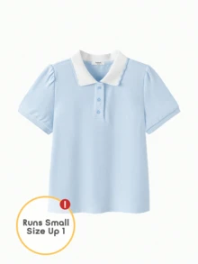 Balabala 2026 女童夏季 Polo 衫 可愛甜美短袖上衣 柔軟透氣純棉休閒日常穿著 - 冰藍 - 查看 2